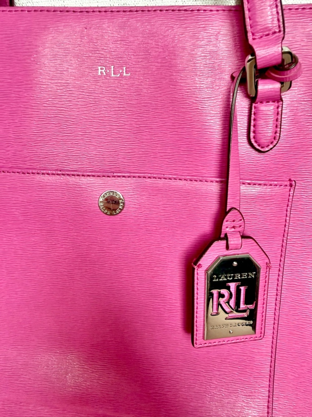 Lauren Ralph Lauren Pink Leather Tote Work Bag Barbiecore Large - Picture 2 of 11